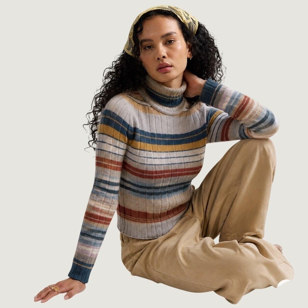 VTG Neiman Marcus Cashmere Happy Stripe Turtleneck Sweater Womens Size‎ XS Retro